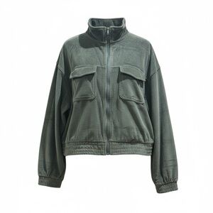 Rae Mode Women's Zip Up Olive Cropped Corduroy Jacket (Size Large)